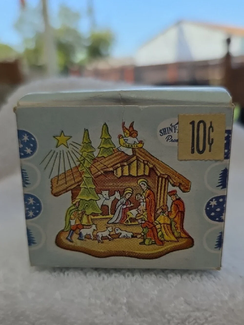 Two Shiny-Brite Light Blue Nativity Scene Ornament.    1 In Box & 1 Without Box